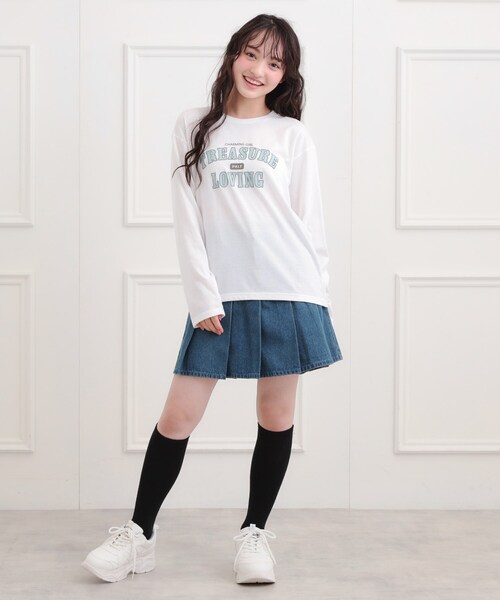 PINK-latte(ピンクラテ)の「【プチプラ】カレッジロンT(Tシャツ/カットソー・キッズ・オフホワイト/ブラック/サックスブルー・13/14/15 /16)」の11枚目の写真