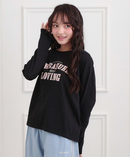 PINK-latte(ピンクラテ)の「【プチプラ】カレッジロンT(Tシャツ/カットソー・キッズ・オフホワイト/ブラック/サックスブルー・13/14/15 /16)」の18枚目の写真