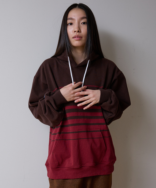 Barbarian(バーバリアン)の「【BARBARIAN/バーバリアン】 12ozHEAVY WEIGHTパーカー/ボーダー/ユニセックス【WEB限定】(パーカー・メンズ・ブラウン系その他/ブラック系その他/ベージュ系その他・S/M/L/XL)」の4枚目の写真