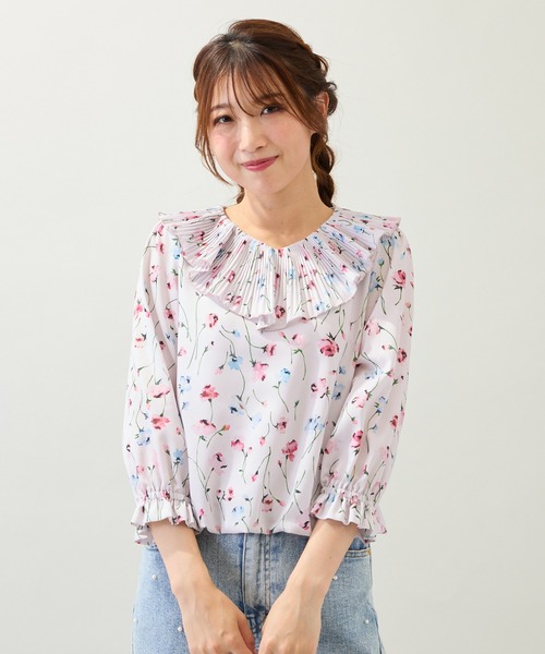 Rose Tiara(ローズティアラ)の「【セットアップ対応】フラワープリントブラウス(シャツ/ブラウス・レディース・ピンク/ブラウン・46/42/38)」の14枚目の写真