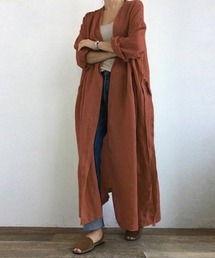 ウエストリボン付きロングシャツ