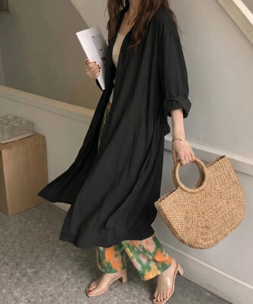 cammie（キャミー）の「ウエストリボン付きロングシャツ（シャツ/ブラウス・レディース・モカ/レンガ/ブラック・M/L）」の2枚目の写真