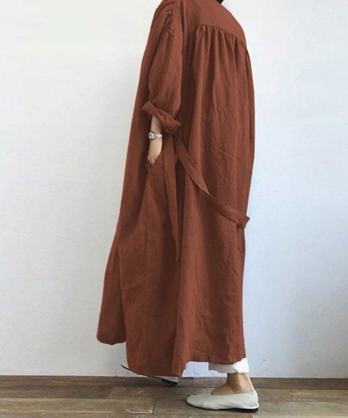 cammie（キャミー）の「ウエストリボン付きロングシャツ（シャツ/ブラウス・レディース・モカ/レンガ/ブラック・M/L）」の6枚目の写真
