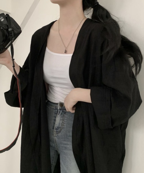 cammie（キャミー）の「ウエストリボン付きロングシャツ（シャツ/ブラウス・レディース・モカ/レンガ/ブラック・M/L）」の8枚目の写真