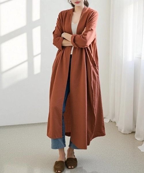 cammie（キャミー）の「ウエストリボン付きロングシャツ（シャツ/ブラウス・レディース・モカ/レンガ/ブラック・M/L）」の10枚目の写真