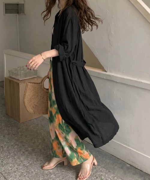 cammie（キャミー）の「ウエストリボン付きロングシャツ（シャツ/ブラウス・レディース・モカ/レンガ/ブラック・M/L）」の12枚目の写真