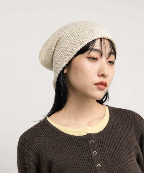 KBF（ケイビーエフ）の「イージーニットビーニー（ニットキャップ/ビーニー・レディース・ブラック/アイボリー・ONE）」の3枚目の写真