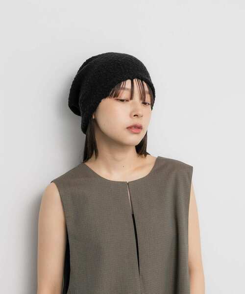 KBF（ケイビーエフ）の「イージーニットビーニー（ニットキャップ/ビーニー・レディース・ブラック/アイボリー・ONE）」の6枚目の写真