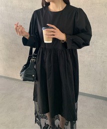 Maison Calme（メゾンカルム）の「【25年秋冬新作】レース切り替え ボリュームスリーブロングワンピース（ワンピース・レディース）」