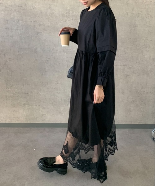 Maison Calme(メゾンカルム)の「【25年秋冬新作】レース切り替え ボリュームスリーブロングワンピース 結婚式 お呼ばれ パーティー(ワンピース・レディース・ブラック/ベージュ・F)」の17枚目の写真