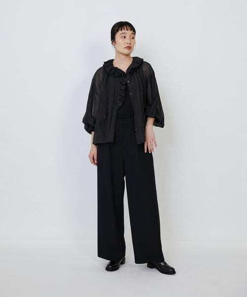 LOISIR（ロワズィール）の「エステルリネンカールマイヤーフリルデザインブラウス（シャツ/ブラウス・レディース・ブラック/ベージュ・FREE）」の8枚目の写真