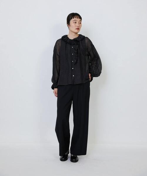 LOISIR（ロワズィール）の「エステルリネンカールマイヤーフリルデザインブラウス（シャツ/ブラウス・レディース・ブラック/ベージュ・FREE）」の9枚目の写真