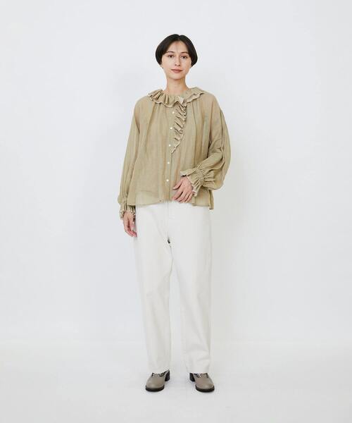 LOISIR（ロワズィール）の「エステルリネンカールマイヤーフリルデザインブラウス（シャツ/ブラウス・レディース・ブラック/ベージュ・FREE）」の15枚目の写真