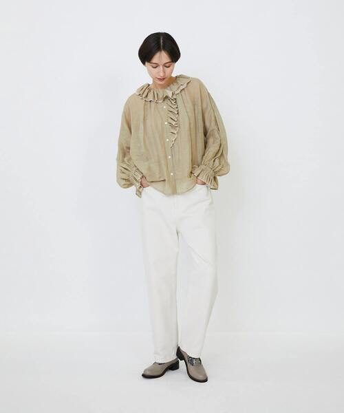 LOISIR（ロワズィール）の「エステルリネンカールマイヤーフリルデザインブラウス（シャツ/ブラウス・レディース・ブラック/ベージュ・FREE）」の16枚目の写真