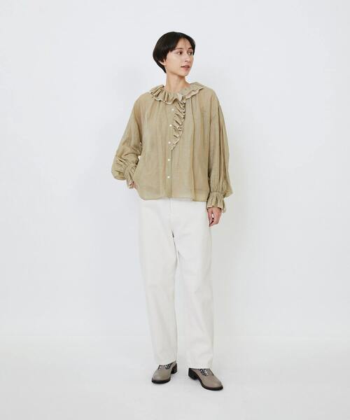 LOISIR（ロワズィール）の「エステルリネンカールマイヤーフリルデザインブラウス（シャツ/ブラウス・レディース・ブラック/ベージュ・FREE）」の17枚目の写真