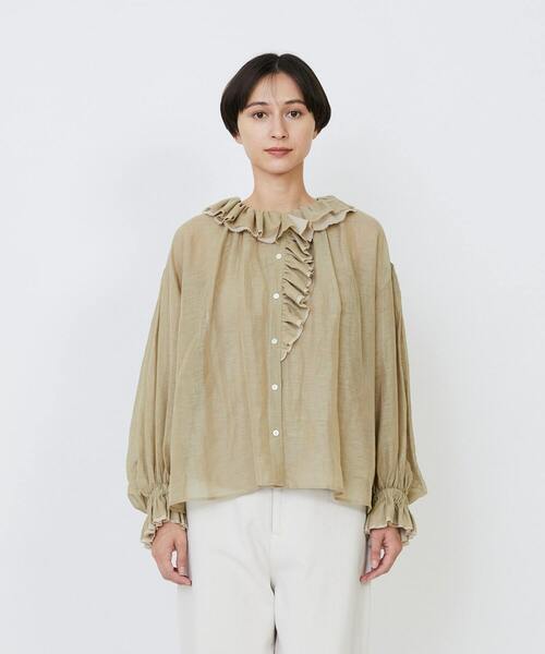 LOISIR（ロワズィール）の「エステルリネンカールマイヤーフリルデザインブラウス（シャツ/ブラウス・レディース・ブラック/ベージュ・FREE）」の20枚目の写真