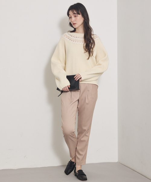 qualite（カリテ）の「【裏起毛で美脚パンツ】ウォームサテンタックパンツ/オフィスカジュアル/ウエストゴム（その他パンツ・レディース・ベージュ/ブラック・34/36/38/40）」の22枚目の写真