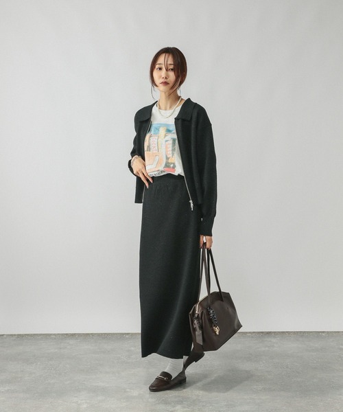 GLOBAL WORK（グローバルワーク）の「ニットZIPカーデ＊スカートセット