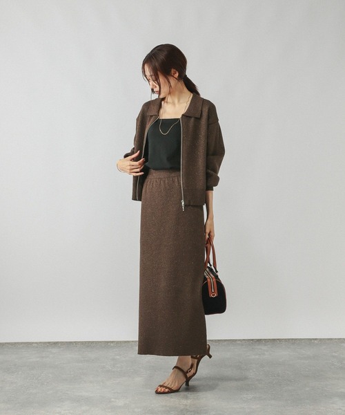 GLOBAL WORK（グローバルワーク）の「ニットZIPカーデ＊スカートセット