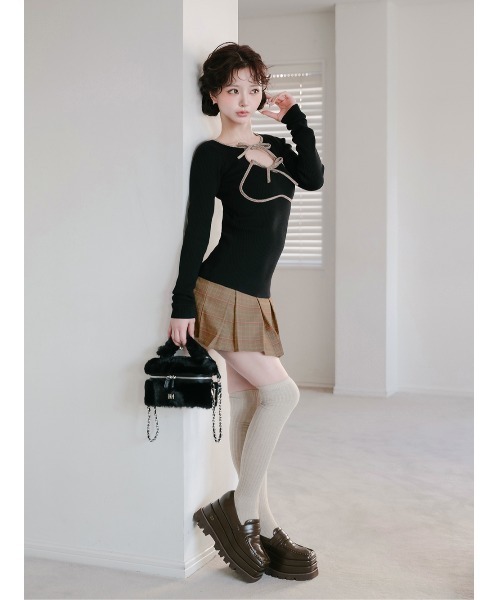 Darichポイントチェックニットミニワンピース(FL) ポイントチェックニットミニワンピース（ワンピース）｜Darich