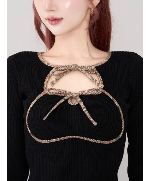 ポイントチェックニットミニワンピース（ワンピース）｜Darich