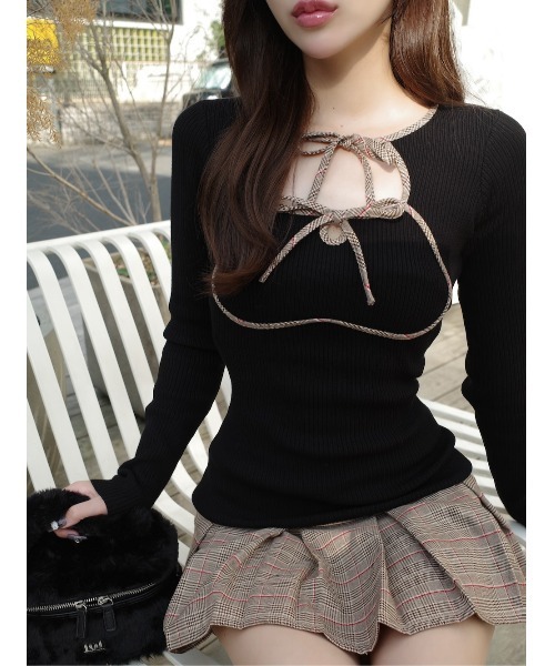 ポイントチェックニットミニワンピース（ワンピース）｜Darich