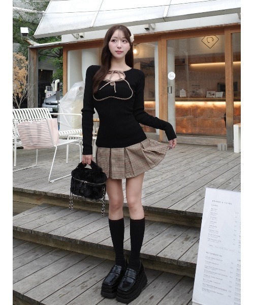 Darich ダーリッチ ポイントチェックニットミニワンピース ポイントチェックニットミニワンピース（ワンピース）｜Darich