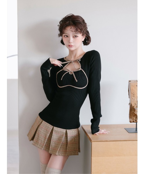 ポイントチェックニットミニワンピース（ワンピース）｜Darich