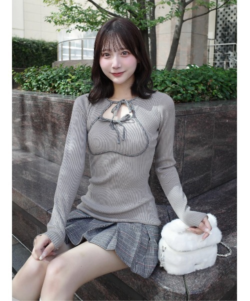 ポイントチェックニットミニワンピース（ワンピース）｜Darich