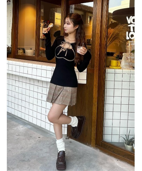 ダーリッチ　タグ付き　ポイントチェックニットミニワンピース　FL ダーリッチ タグ付き ポイントチェックニットミニワンピース FL