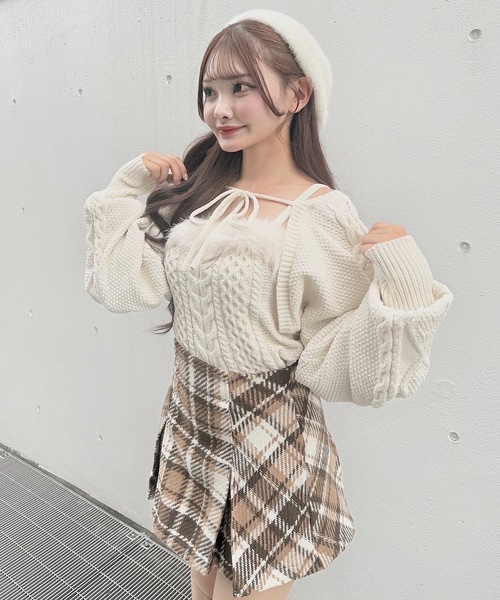 NOMAE（ノーマエ）の「ファーケーブルアンサンブルニット（ニット/セーター・レディース・ブラック/アイボリー/ピンク/グレー・FREE）」の7枚目の写真