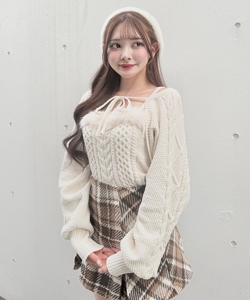 NOMAE（ノーマエ）の「ファーケーブルアンサンブルニット（ニット/セーター・レディース・ブラック/アイボリー/ピンク/グレー・FREE）」の6枚目の写真