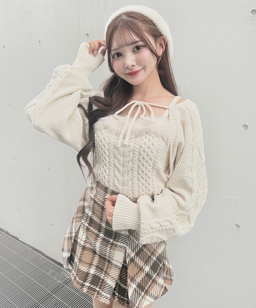 NOMAE（ノーマエ）の「ファーケーブルアンサンブルニット（ニット/セーター・レディース・ブラック/アイボリー/ピンク/グレー・FREE）」の8枚目の写真