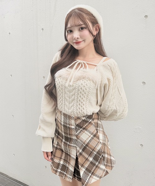 NOMAE（ノーマエ）の「ファーケーブルアンサンブルニット（ニット/セーター・レディース・ブラック/アイボリー/ピンク/グレー・FREE）」の5枚目の写真