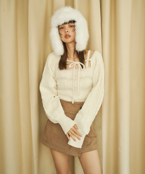 NOMAE（ノーマエ）の「ファーケーブルアンサンブルニット（ニット/セーター・レディース・ブラック/アイボリー/ピンク/グレー・FREE）」の15枚目の写真