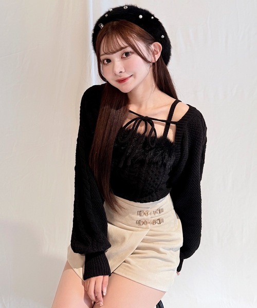 NOMAE（ノーマエ）の「ファーケーブルアンサンブルニット（ニット/セーター・レディース・ブラック/アイボリー/ピンク/グレー・FREE）」の18枚目の写真