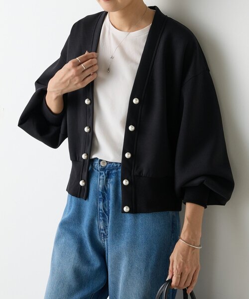BEARDSLEY（ビアズリー）の「パール釦ダンボールカーディガン（カーディガン/ボレロ・レディース・グレー/ブラック・FREE）」の15枚目の写真