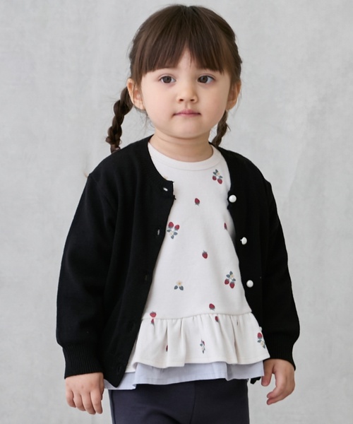 petit main(プティマイン)の「【リンク】パールボタンニットカーディガン(カーディガン/ボレロ・キッズ・ブラック/トップグレー/レッド/アイボリー・M/S/L)」の1枚目の写真