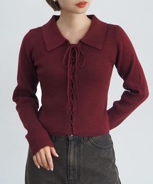 tiptop | 前レースアップ襟付きニットプルオーバー(ニット/セーター)