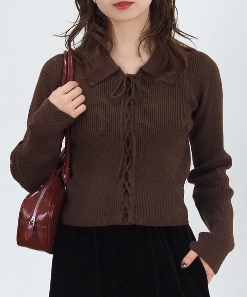 tiptop（ティップトップ）の「前レースアップ襟付きニットプルオーバー（ニット/セーター・レディース・ブラウン/ブラック/アイボリー/エンジ/ネイビー系/グレー系その他・FREE）」の5枚目の写真