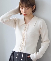 tiptop | 前レースアップ襟付きニットプルオーバー(ニット/セーター)