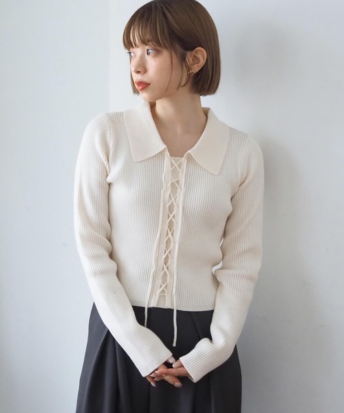 tiptop（ティップトップ）の「前レースアップ襟付きニットプルオーバー（ニット/セーター・レディース・ブラウン/ブラック/アイボリー/エンジ/ネイビー系/グレー系その他・FREE）」の11枚目の写真