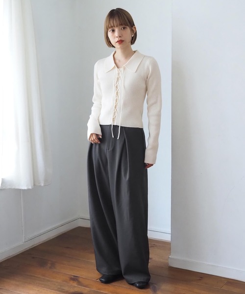 tiptop（ティップトップ）の「前レースアップ襟付きニットプルオーバー（ニット/セーター・レディース・ブラウン/ブラック/アイボリー/エンジ/ネイビー系/グレー系その他・FREE）」の13枚目の写真