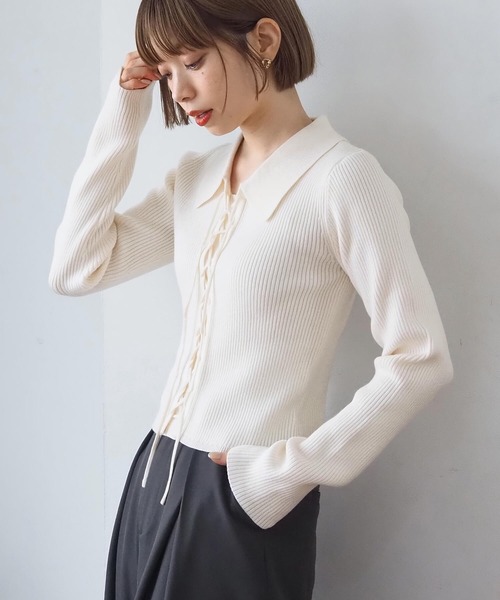 tiptop（ティップトップ）の「前レースアップ襟付きニットプルオーバー（ニット/セーター・レディース・ブラウン/ブラック/アイボリー/エンジ/ネイビー系/グレー系その他・FREE）」の8枚目の写真