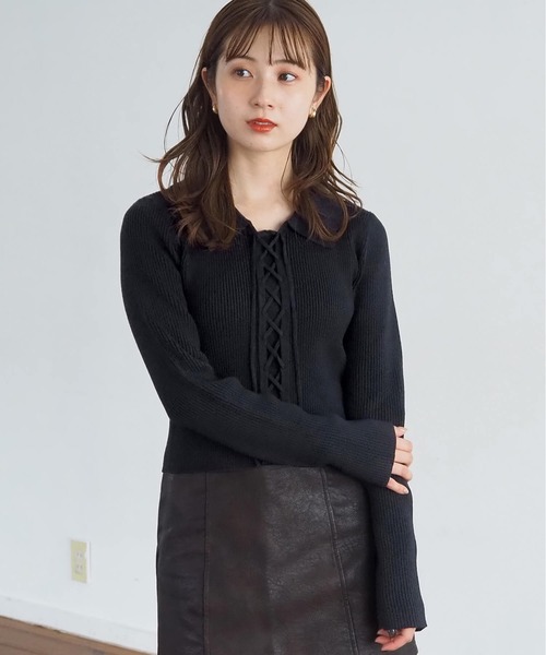 tiptop（ティップトップ）の「前レースアップ襟付きニットプルオーバー（ニット/セーター・レディース・ブラウン/ブラック/アイボリー/エンジ/ネイビー系/グレー系その他・FREE）」の16枚目の写真