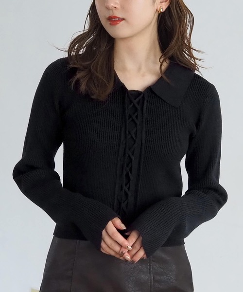 tiptop（ティップトップ）の「前レースアップ襟付きニットプルオーバー（ニット/セーター・レディース・ブラウン/ブラック/アイボリー/エンジ/ネイビー系/グレー系その他・FREE）」の18枚目の写真