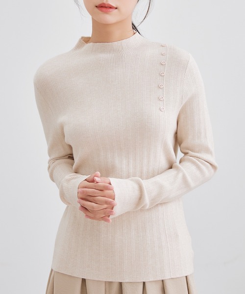 Lace Ladies(レースレディース)の「オフネック ボタン ランダムリブ ニット トップス(ニット/セーター・レディース・ベージュ/ブラック/アイボリー/ダークグレー・FREE)」の18枚目の写真