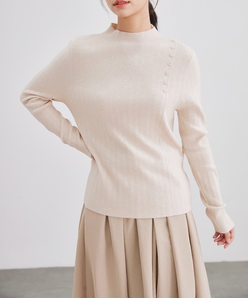 Lace Ladies(レースレディース)の「オフネック ボタン ランダムリブ ニット トップス(ニット/セーター・レディース・ベージュ/ブラック/アイボリー/ダークグレー・FREE)」の20枚目の写真