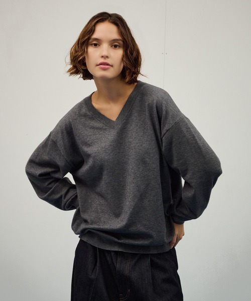 WETTEMPT(ウィテンプト)の「HIGH GAUGE V NECK KNIT / ハイゲージVネックニット(ニット/セーター・メンズ・ブラウン/グレー・SMALL/MEDIUM/LARGE)」の3枚目の写真