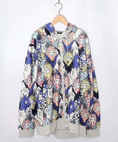 353114：カラフルにゃんもろこし尽くしパーカー（パーカー